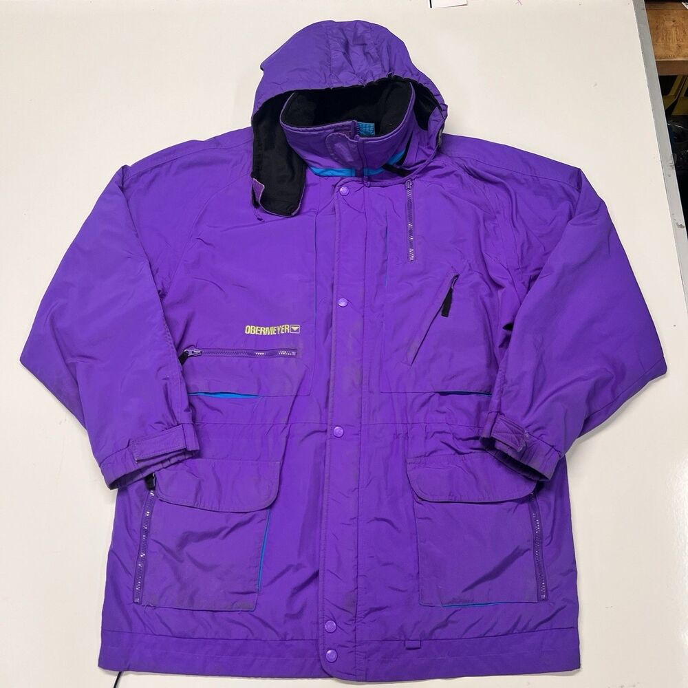 VTG Obermeyer Skiwear Men's L Climber Ski Jacket Coat Hidden Hood Purple